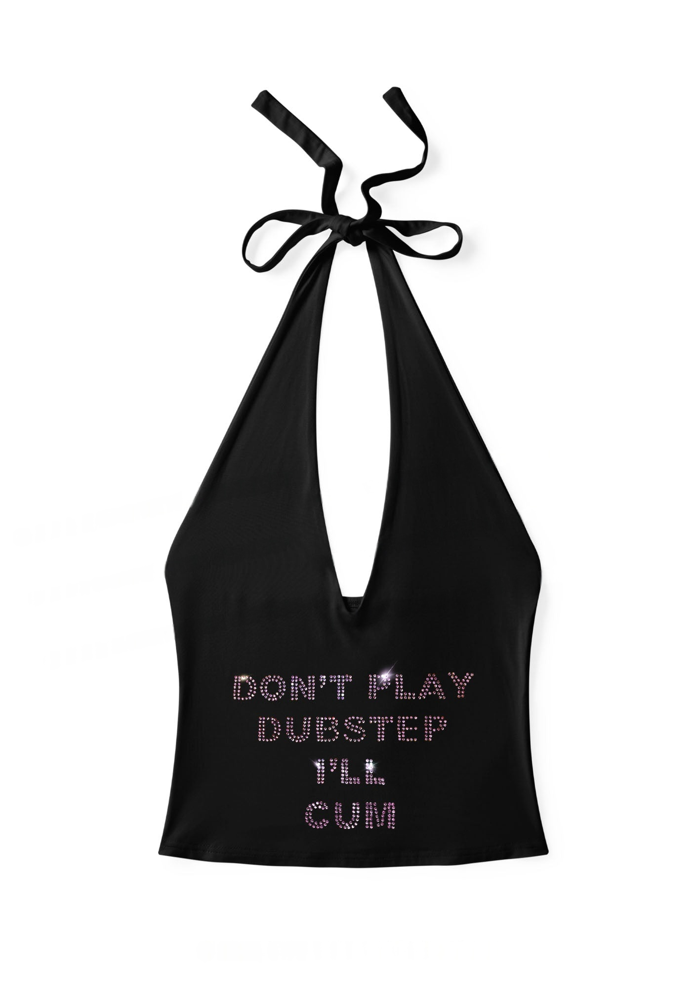 rhinestone-dont-play-dubstep-y2k-halter-deep-v-neck-cami