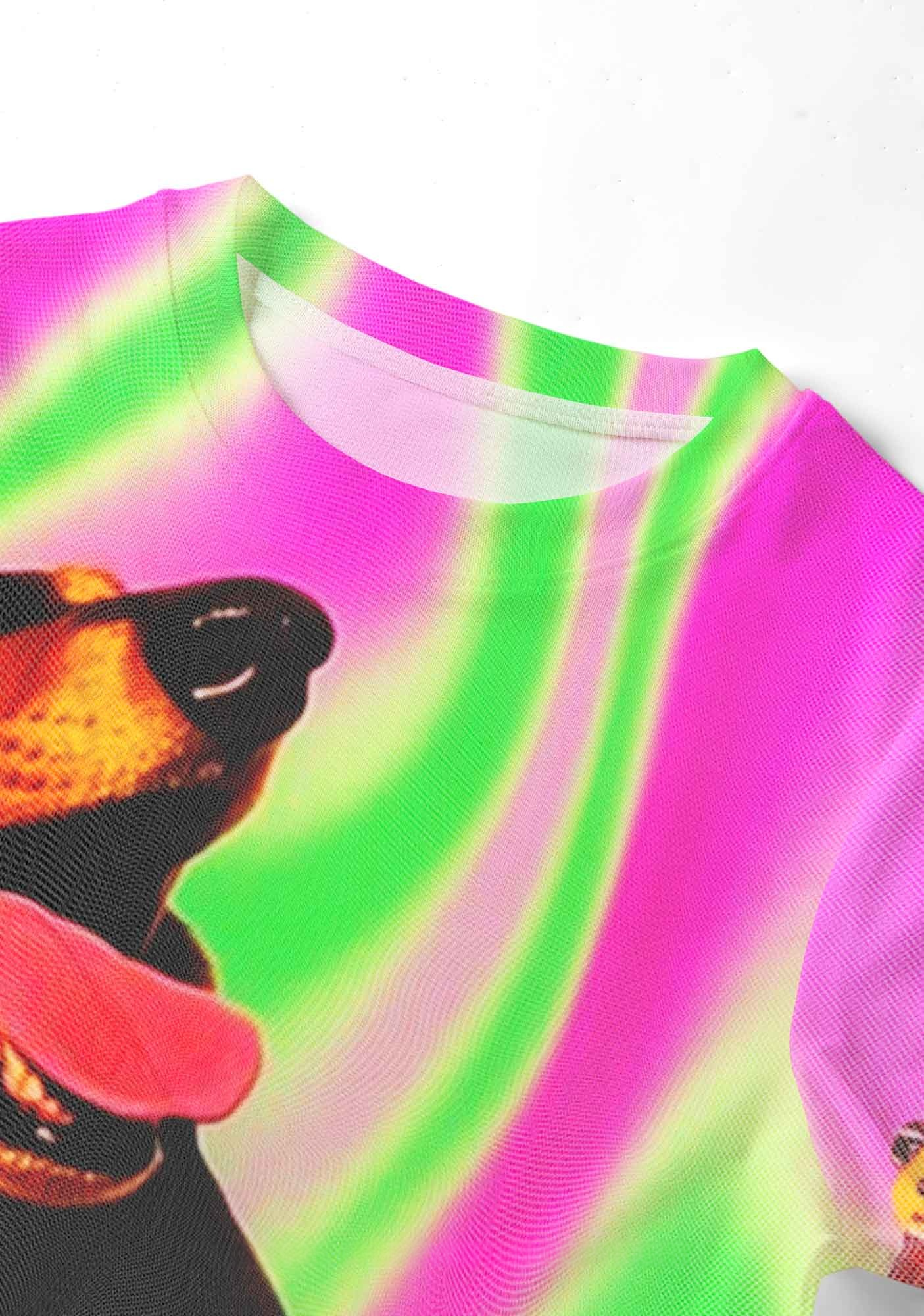 Psychedelic Sausage Dog Y2K Mesh Crop Top