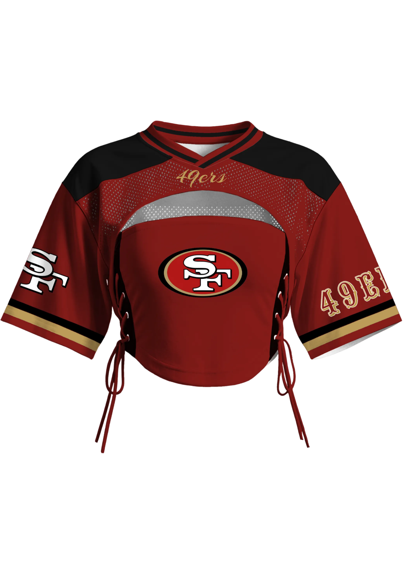 San Francisco 49ers Women Lace Up Cutout Crop NFL Jersey