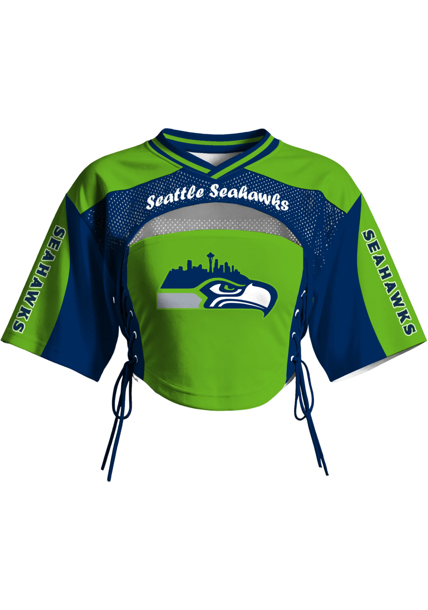 Seattle Seahawks Women Lace Up Cutout Crop NFL Jersey
