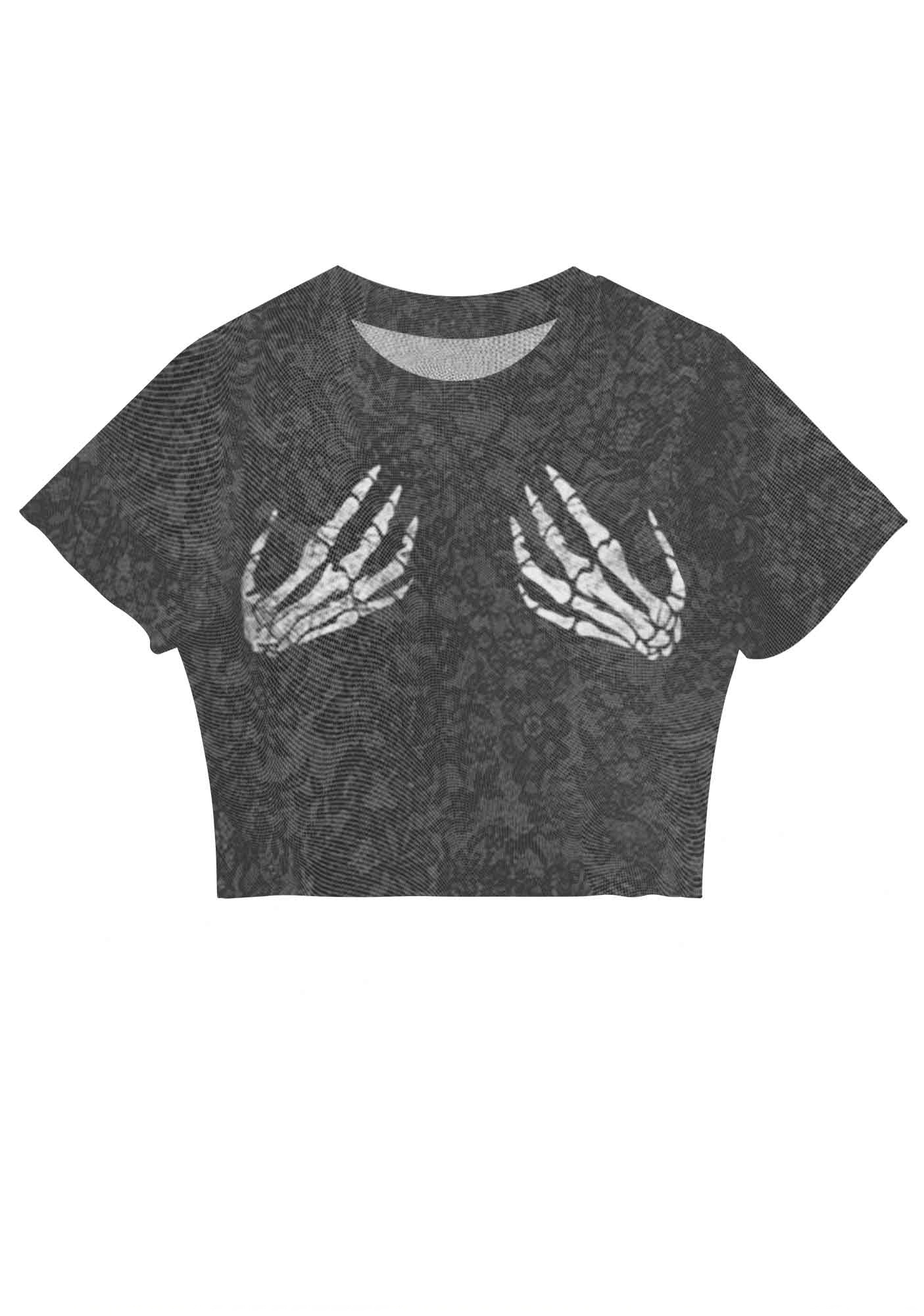 Skeleton Hands Lace Y2K Mesh Crop Top