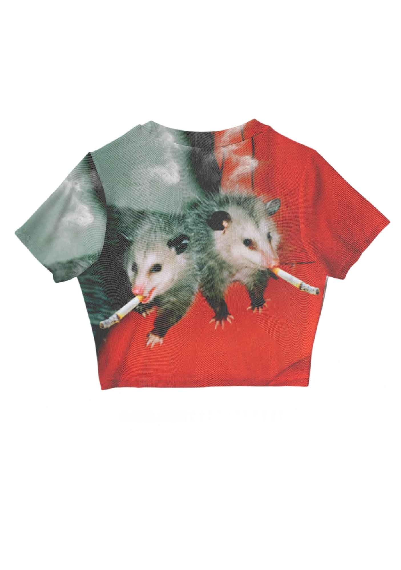 Smoking Opossum Duo Y2K Mesh Crop Top