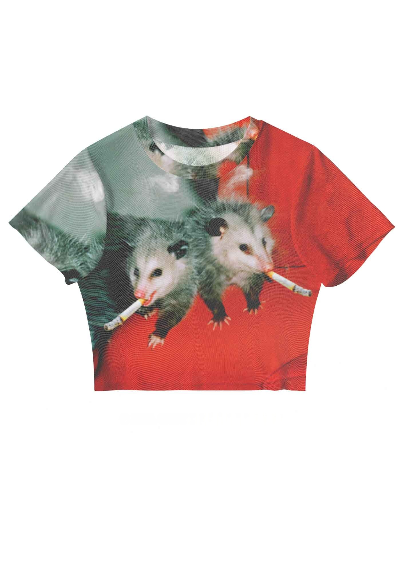 Smoking Opossum Duo Y2K Mesh Crop Top