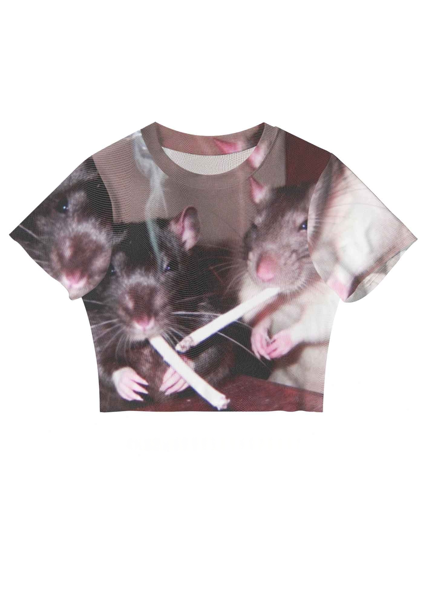 Stoner Rats Smoking Y2K Mesh Crop Top
