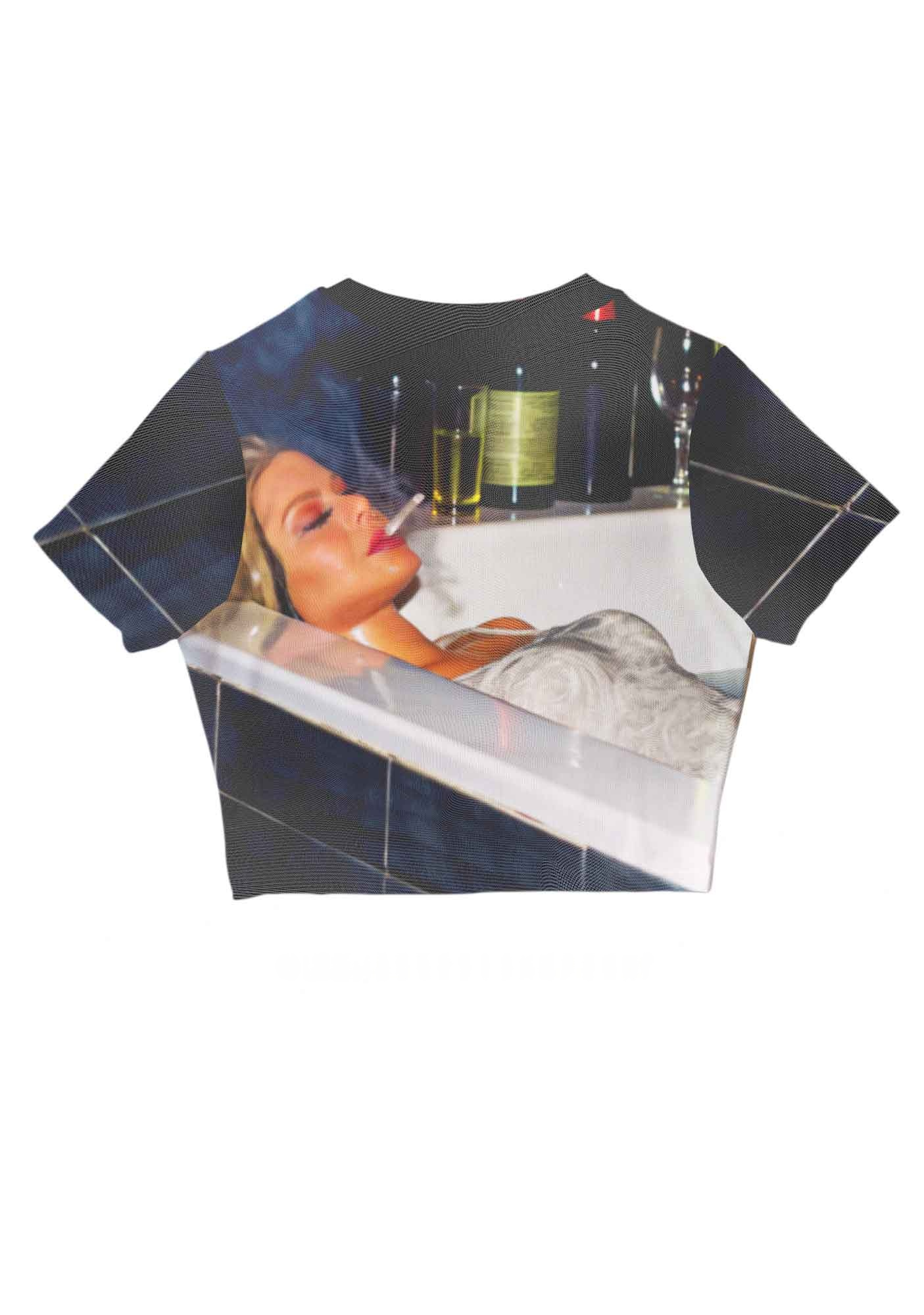 Bathroom Babe Smoking Y2K Mesh Crop Top
