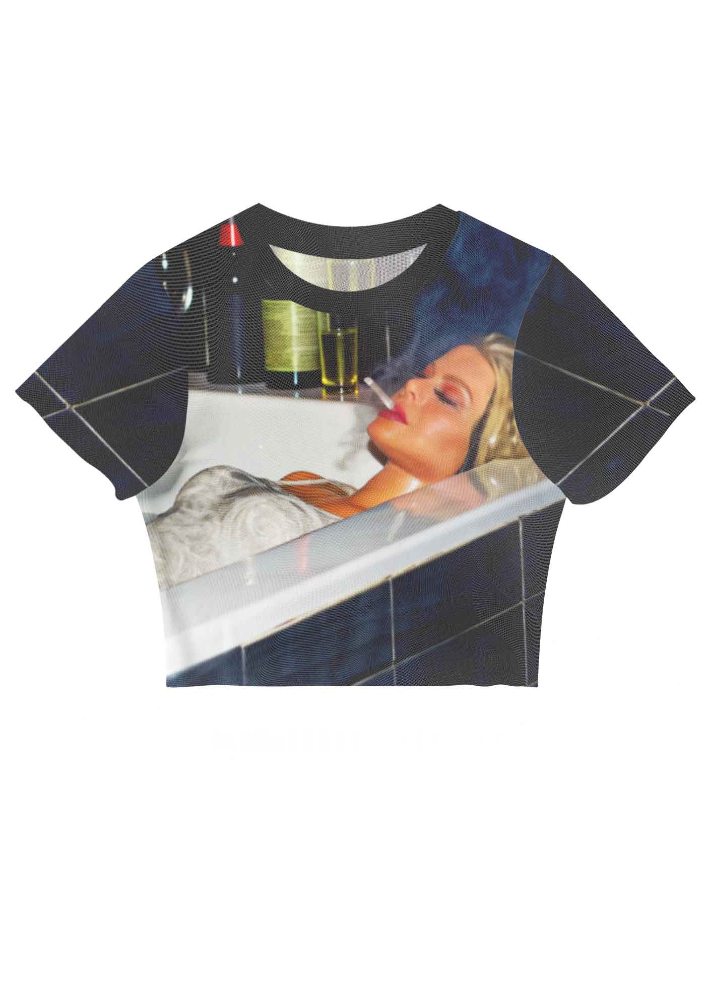 Bathroom Babe Smoking Y2K Mesh Crop Top