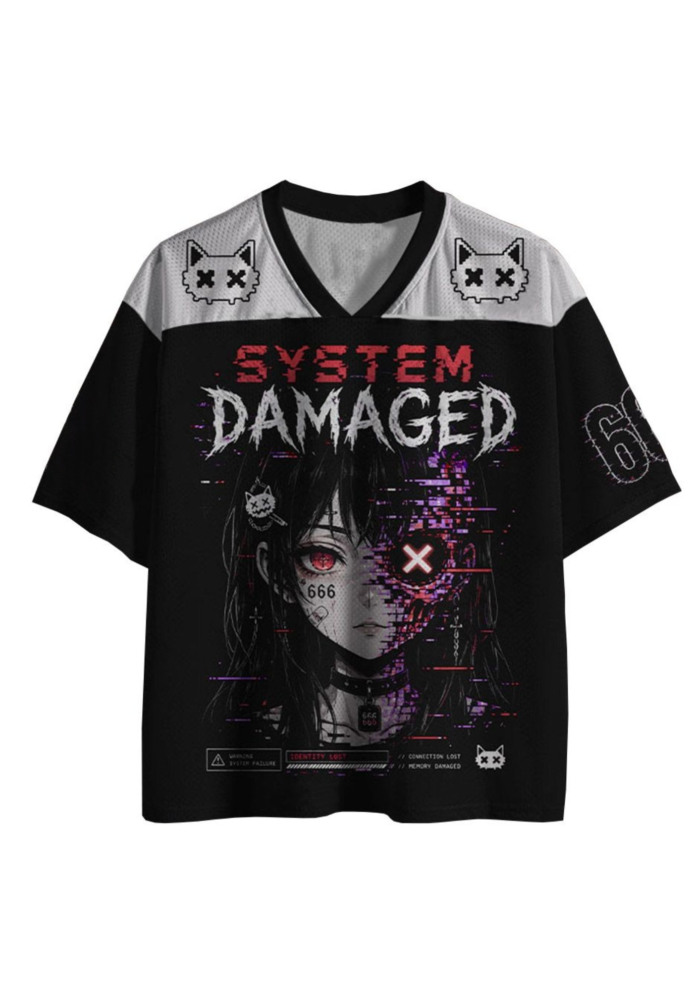 System Damaged Glitch Anime Girl Jersey Shirts