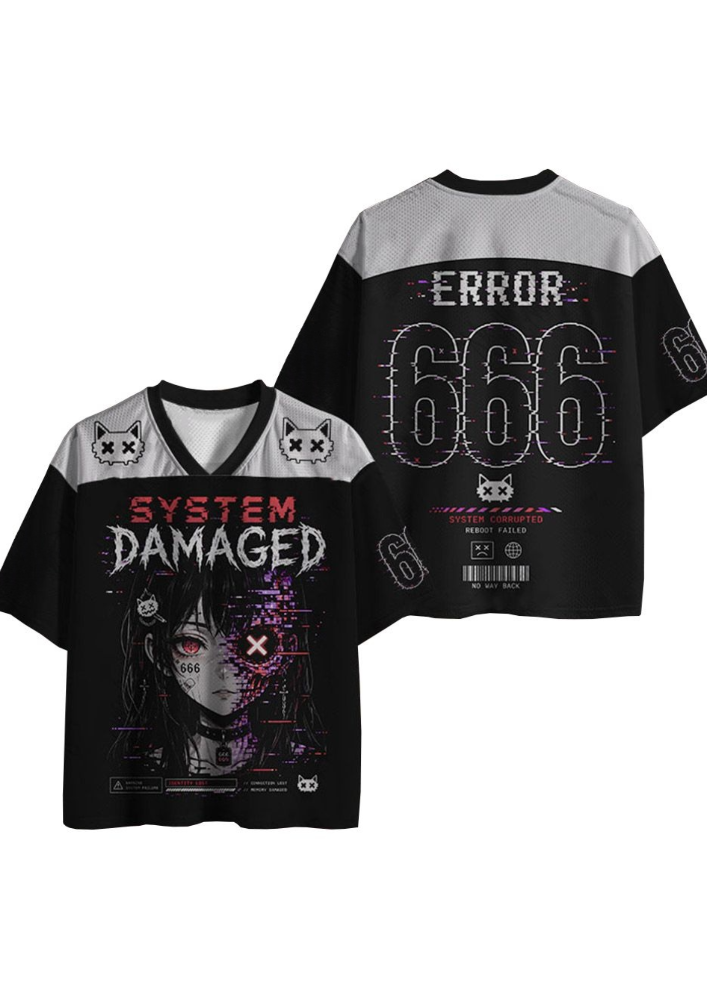 System Damaged Glitch Anime Girl Jersey Shirts