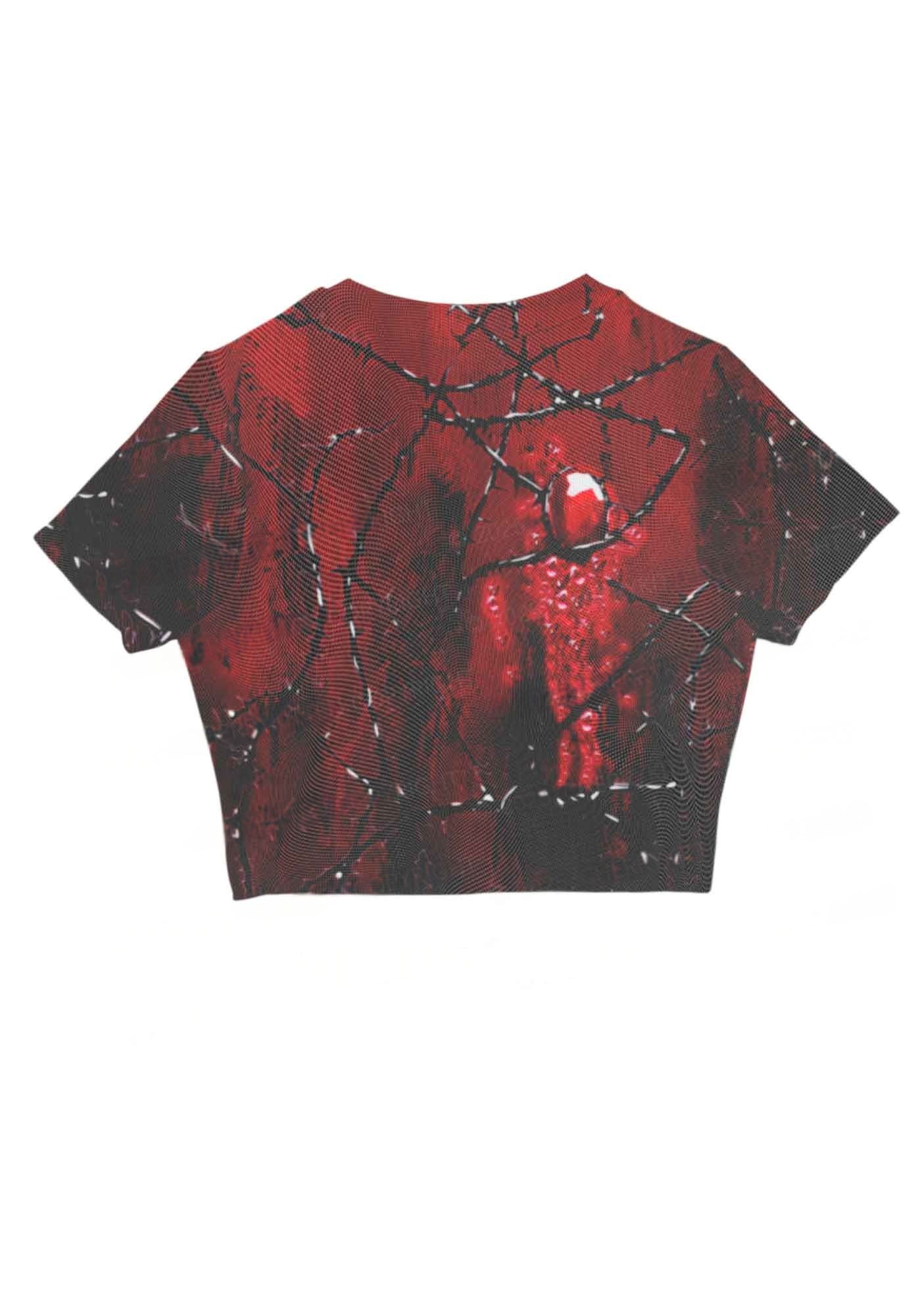 Gothic Red Thorns Heart Y2K Mesh Crop Top