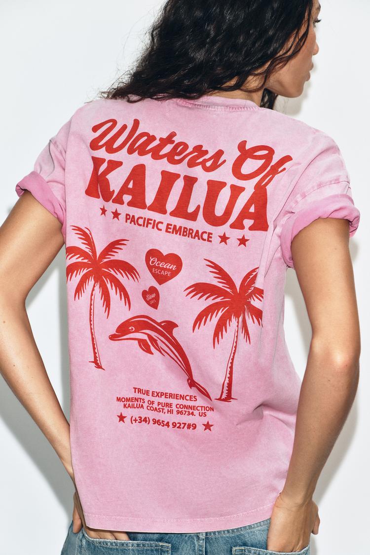 WASHED EFFECT TEXT T-SHIRT