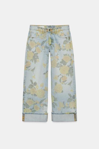 TRF LOW RISE LOOSE FIT PRINTED FOLDED JEANS