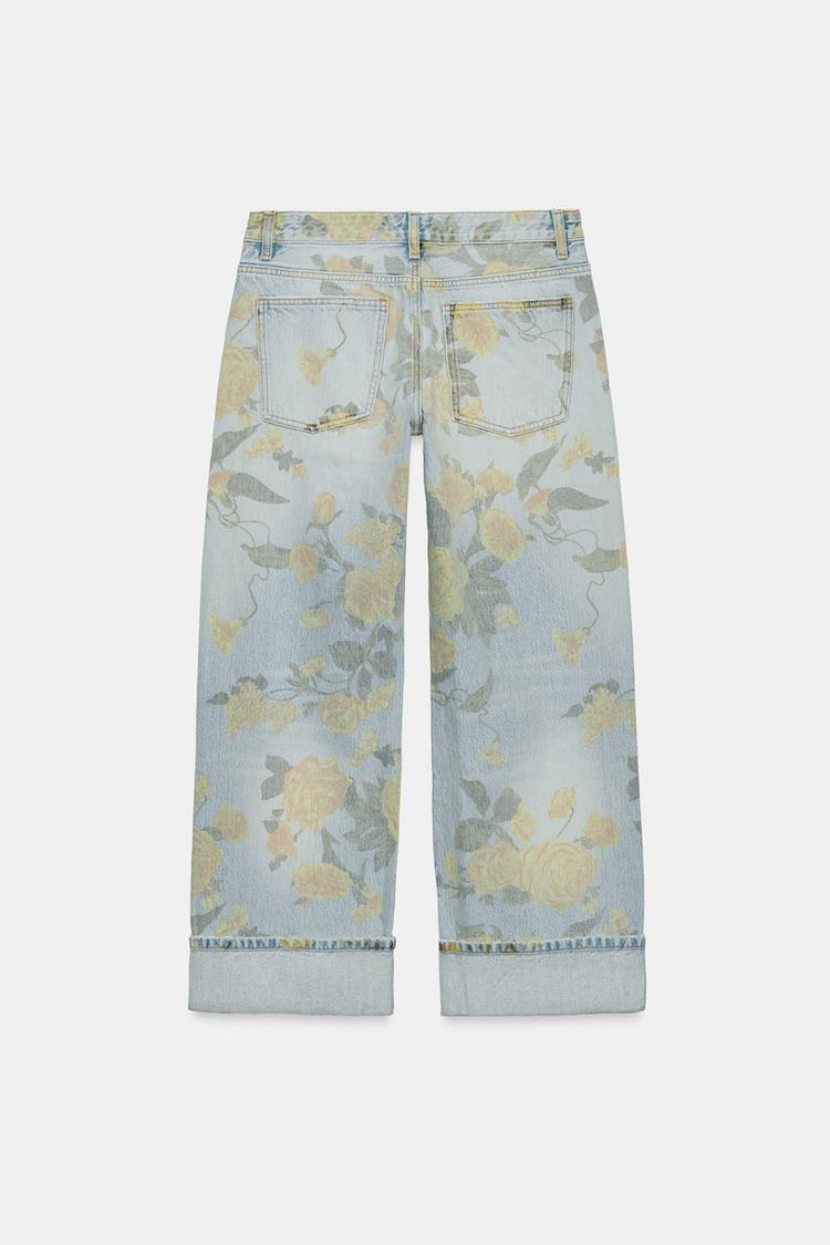TRF LOW RISE LOOSE FIT PRINTED FOLDED JEANS