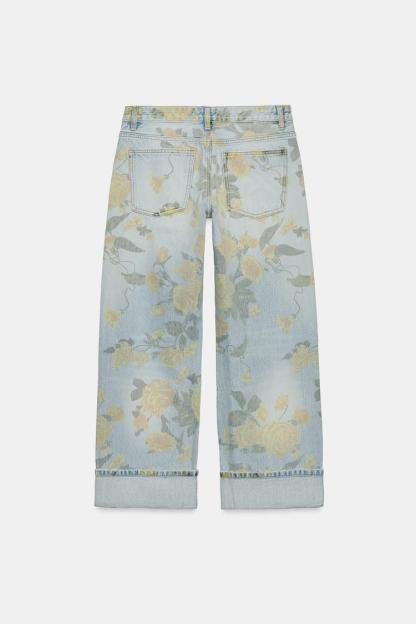 TRF LOW RISE LOOSE FIT PRINTED FOLDED JEANS