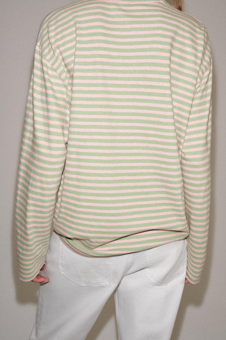 STRIPED COTTON AND LINEN T-SHIRT