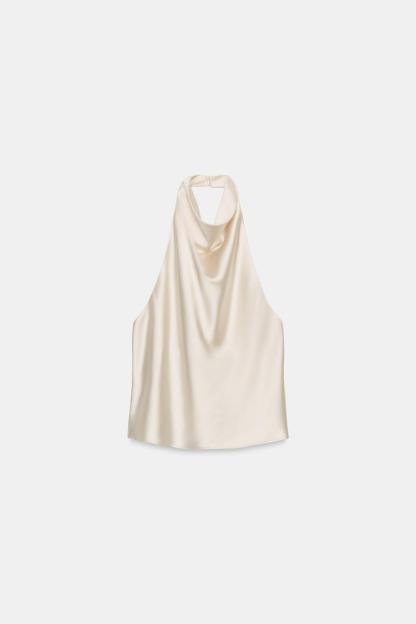 ECRU SATIN EFFECT HALTER TOP
