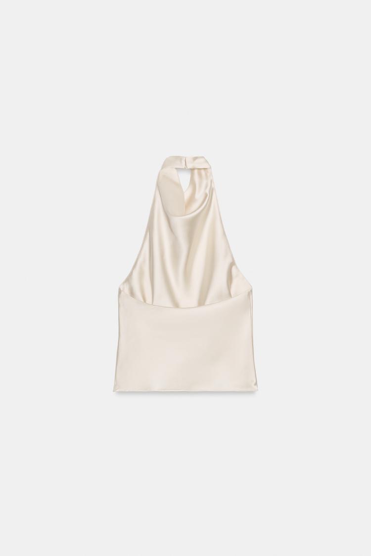 ECRU SATIN EFFECT HALTER TOP