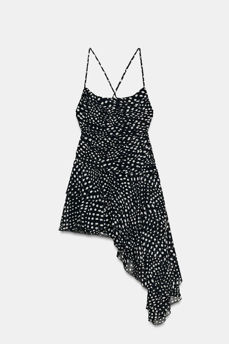 DRAPED POLKA DOT DRESS