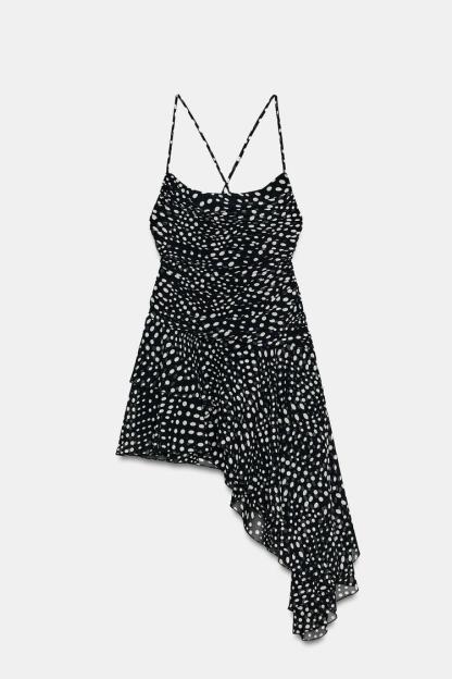 DRAPED POLKA DOT DRESS