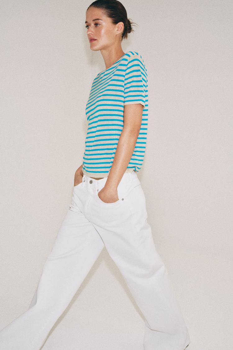 Blue STRIPED KNIT TOP