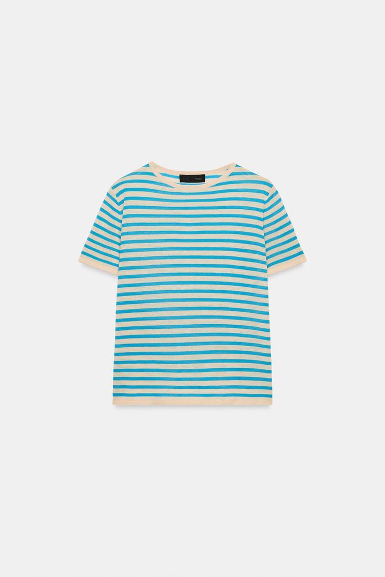Blue STRIPED KNIT TOP
