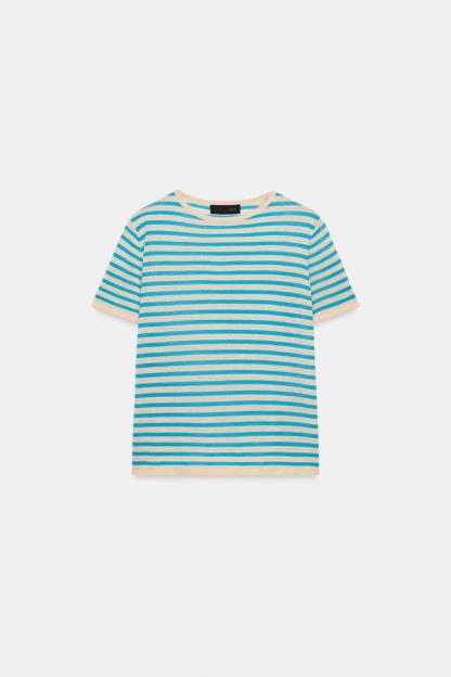 Blue STRIPED KNIT TOP