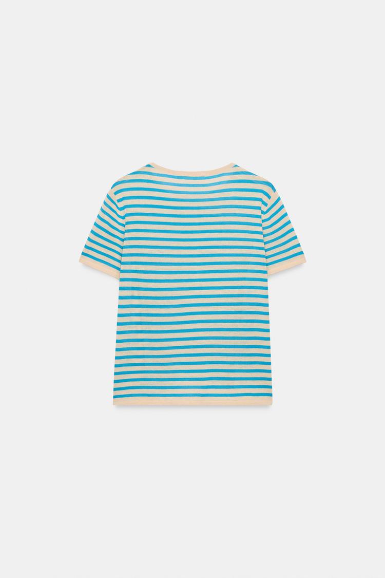 Blue STRIPED KNIT TOP