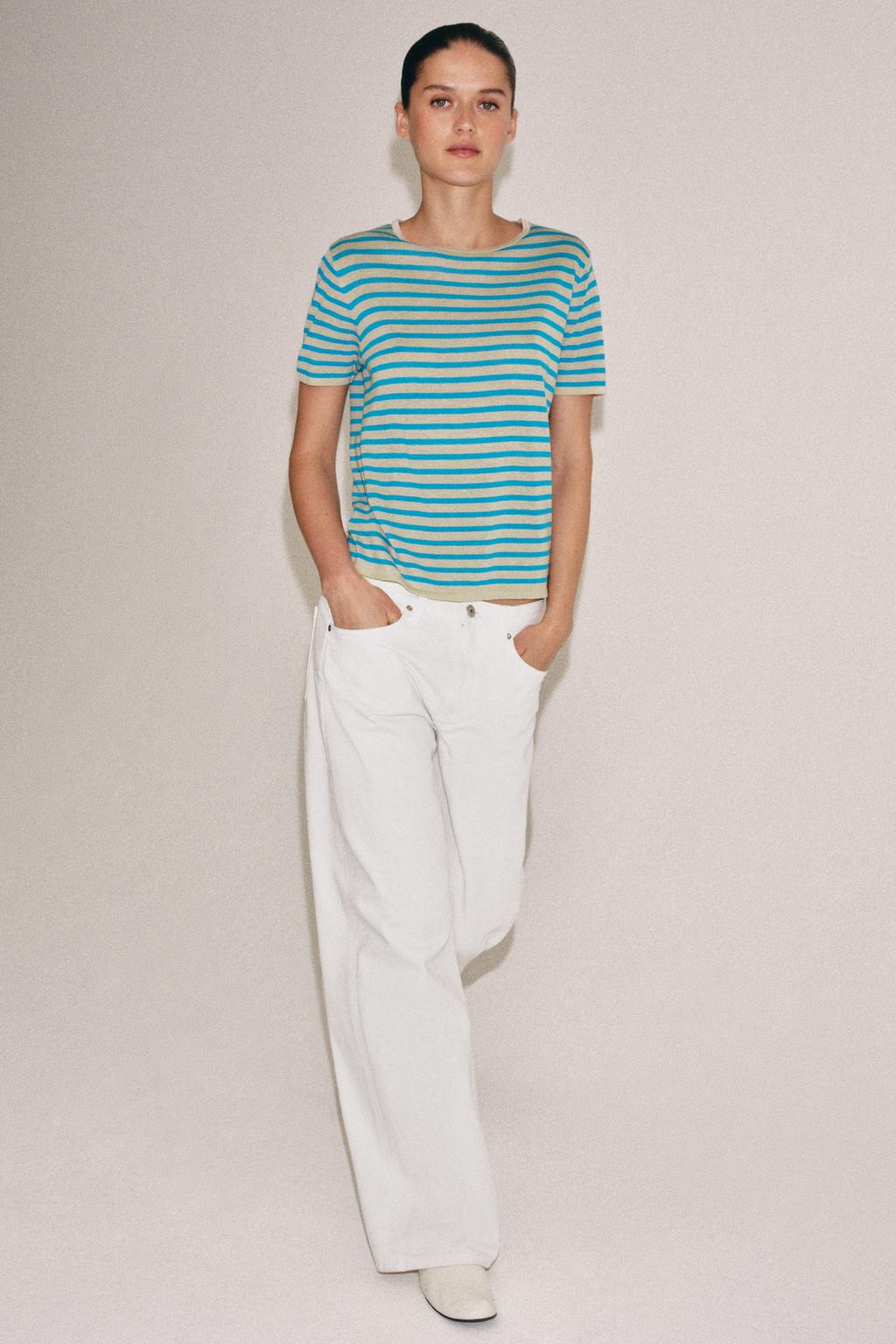 Blue STRIPED KNIT TOP