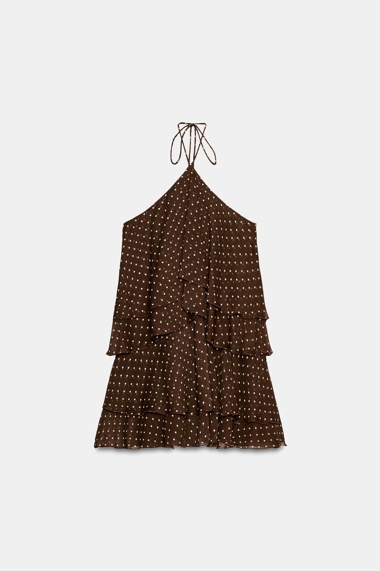 RUFFLED POLKA DOT HALTER DRESS