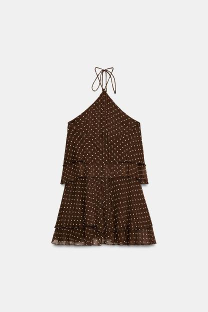 RUFFLED POLKA DOT HALTER DRESS