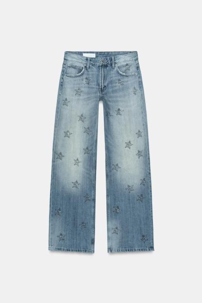 TRF LOW RISE WIDE LEG RHINESTONE JEANS