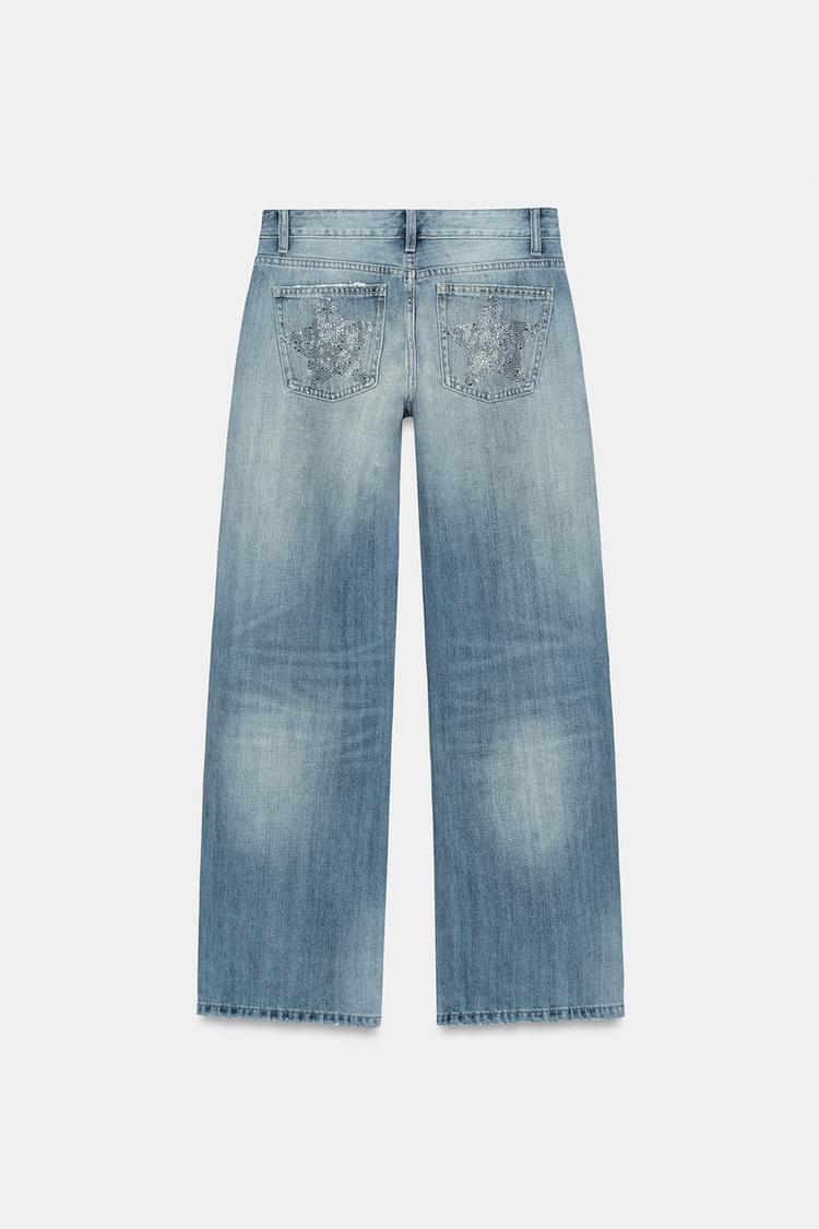 TRF LOW RISE WIDE LEG RHINESTONE JEANS