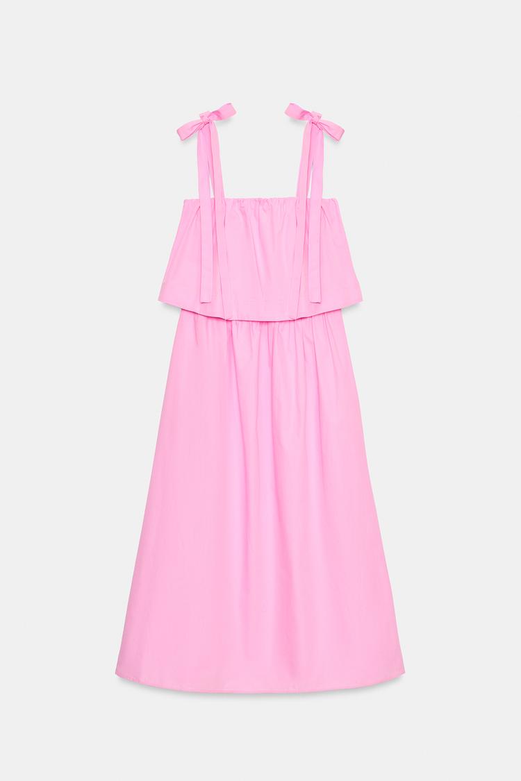 POPLIN TIE MIDI DRESS