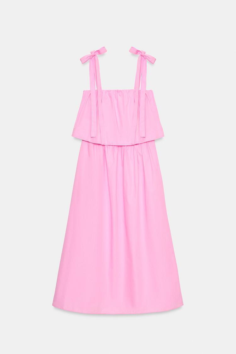 POPLIN TIE MIDI DRESS
