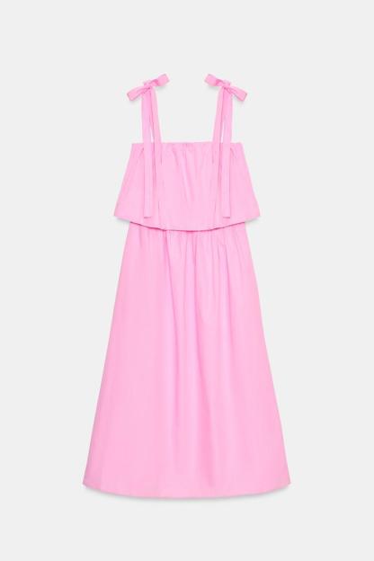 POPLIN TIE MIDI DRESS