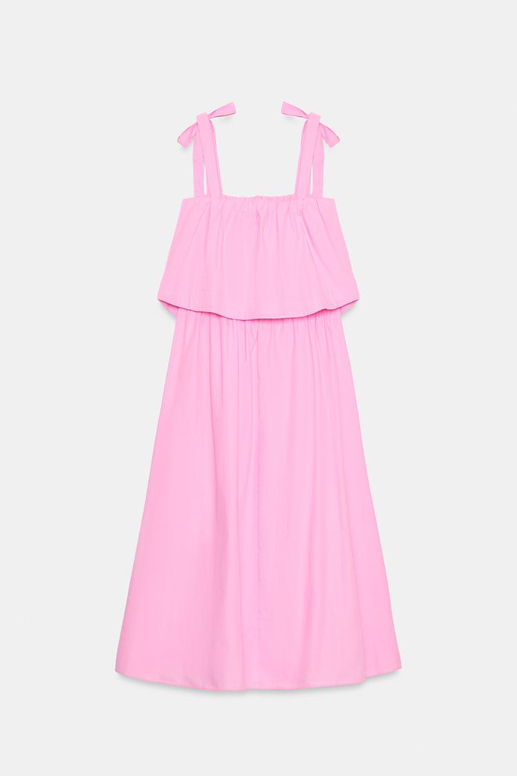 POPLIN TIE MIDI DRESS