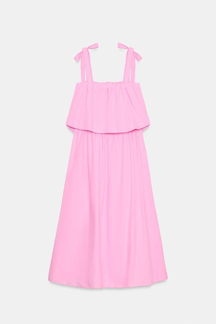 POPLIN TIE MIDI DRESS