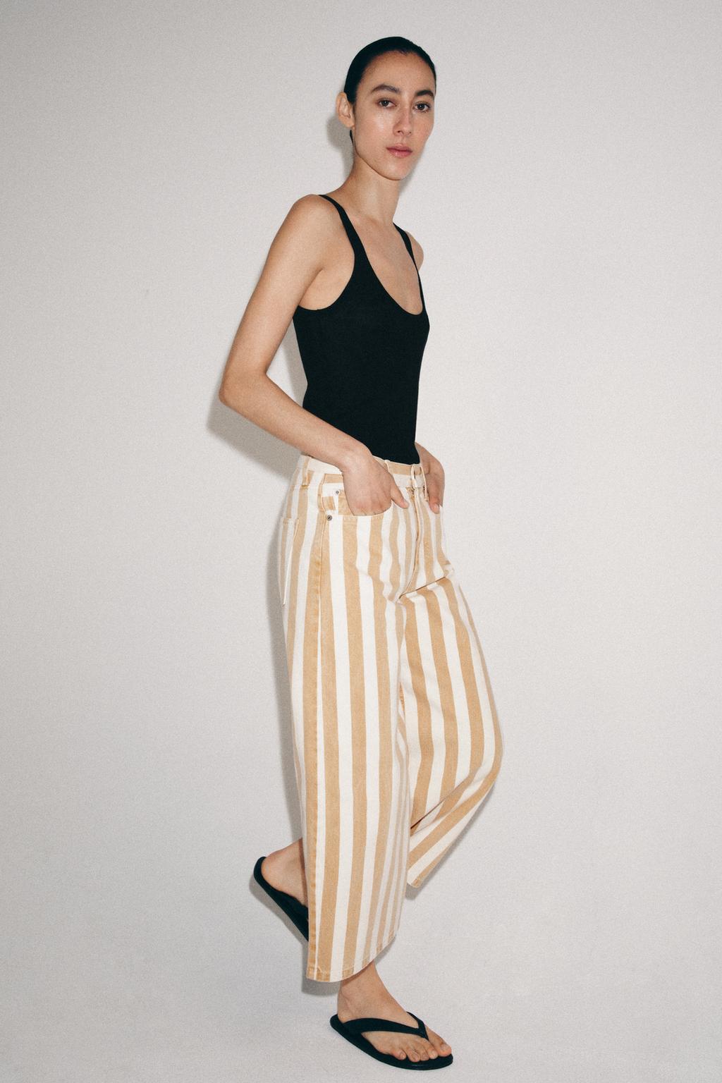 ZW COLLECTION MID-RISE STRIPED CULOTTE JEANS