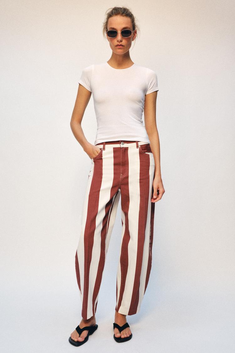 ZW COLLECTION HIGH WAIST STRIPED TAPERED JEANS