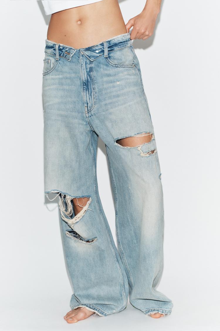 TRF FOLDED WAIST MID-RISE JEANS