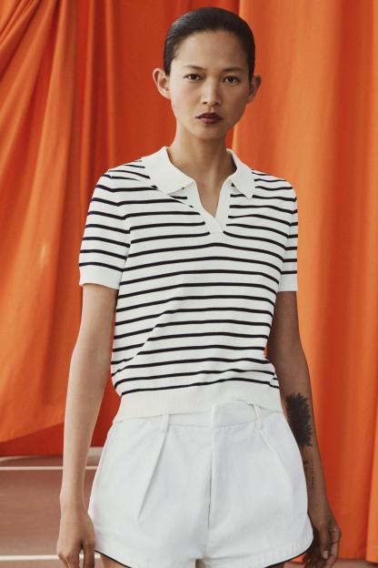 STRIPED SHORT SLEEVE KNIT POLO