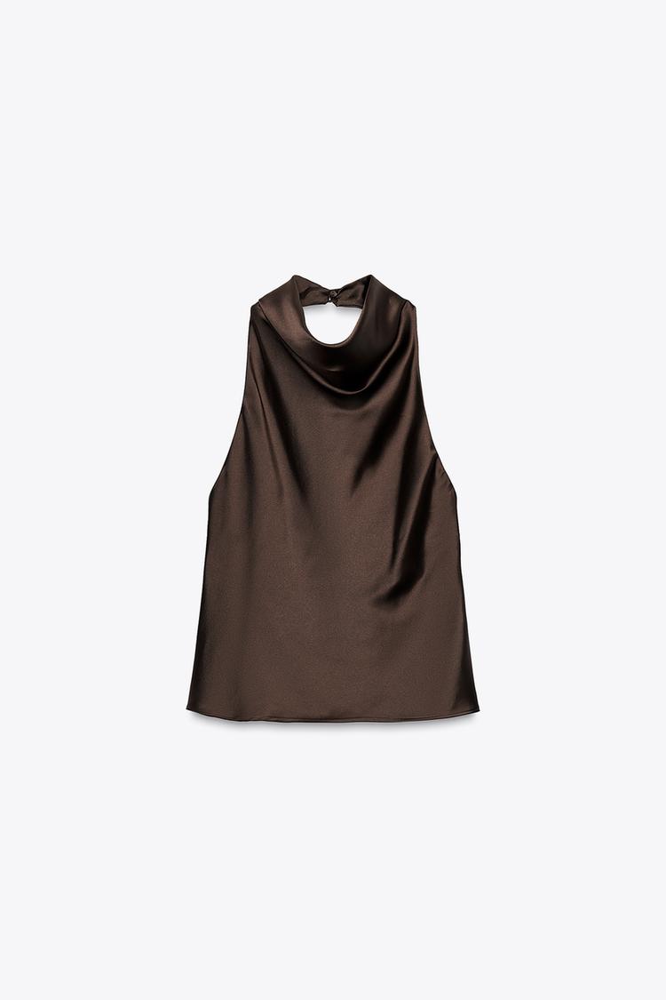 SATIN EFFECT HALTER TOP