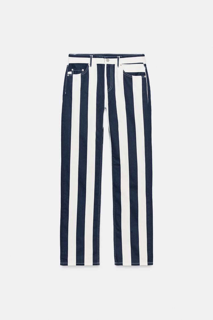 ZW COLLECTION MID-RISE STRIPED STRAIGHT LEG JEANS