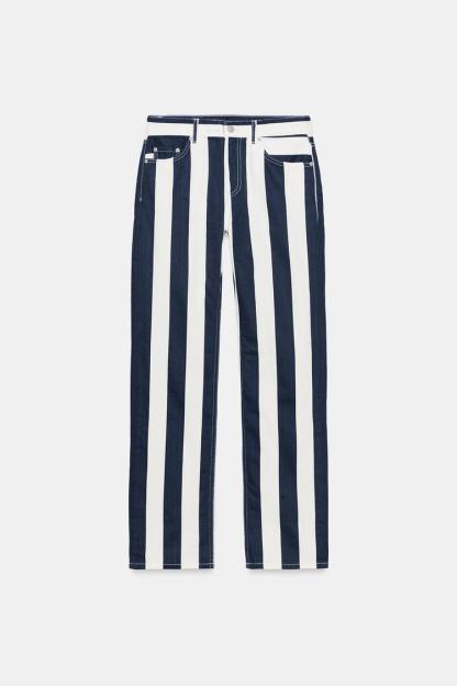 ZW COLLECTION MID-RISE STRIPED STRAIGHT LEG JEANS