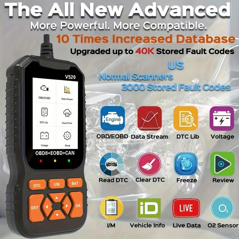 Escáner OBD2 profesional con datos en tiempo real, lector de códigos OBDII para diagnóstico del motor, revisión de luz Check Engine, impresión en la nube y modo de interfaz dual.