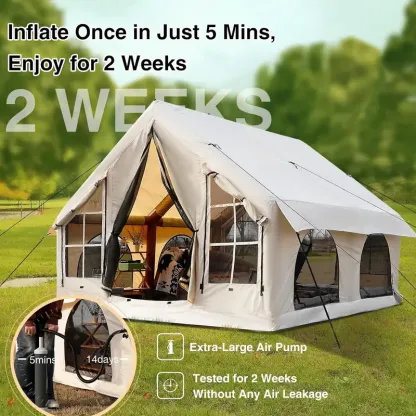 Tienda inflable para acampar 5~8 personas Gran carpa inflable para casa, sin necesidad de montaje Tienda de glamping de lujo, 10x10 pies