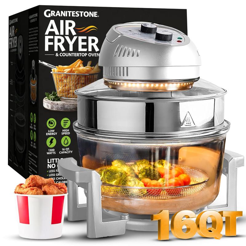 Freidora de aire Granitestone de 16 cuartos, extragrande – cocción crujiente sin aceite para comidas más saludables.