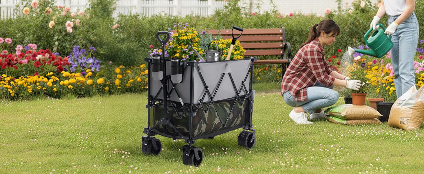 Sweetcrispy 320L Outdoor Folding Double-Decker Wagon with Brakes, 440 lbs Capacity, Flexible Handle, All-Terrain Big Wheels, Compact Pack & Foldable Size for Grocery, Camping Sweetcrispy 320L Outdoor Folding Double-Decker Wagon with Brakes, 440 lbs Capacity, Flexible Handle, All-Terrain Big Wheels, Compact Pack & Foldable Size for Grocery, Camping