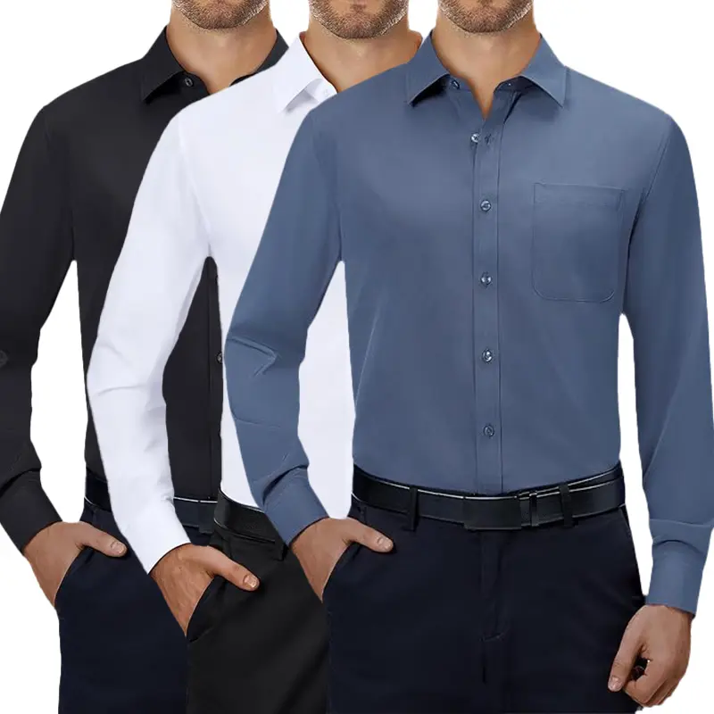 3-Pack Men's Dress Shirts 4-way Stretch Long Sleeve Collared Solid Wedding Dating Button Down Shirts Business Casual Breathable Outfits Menswear