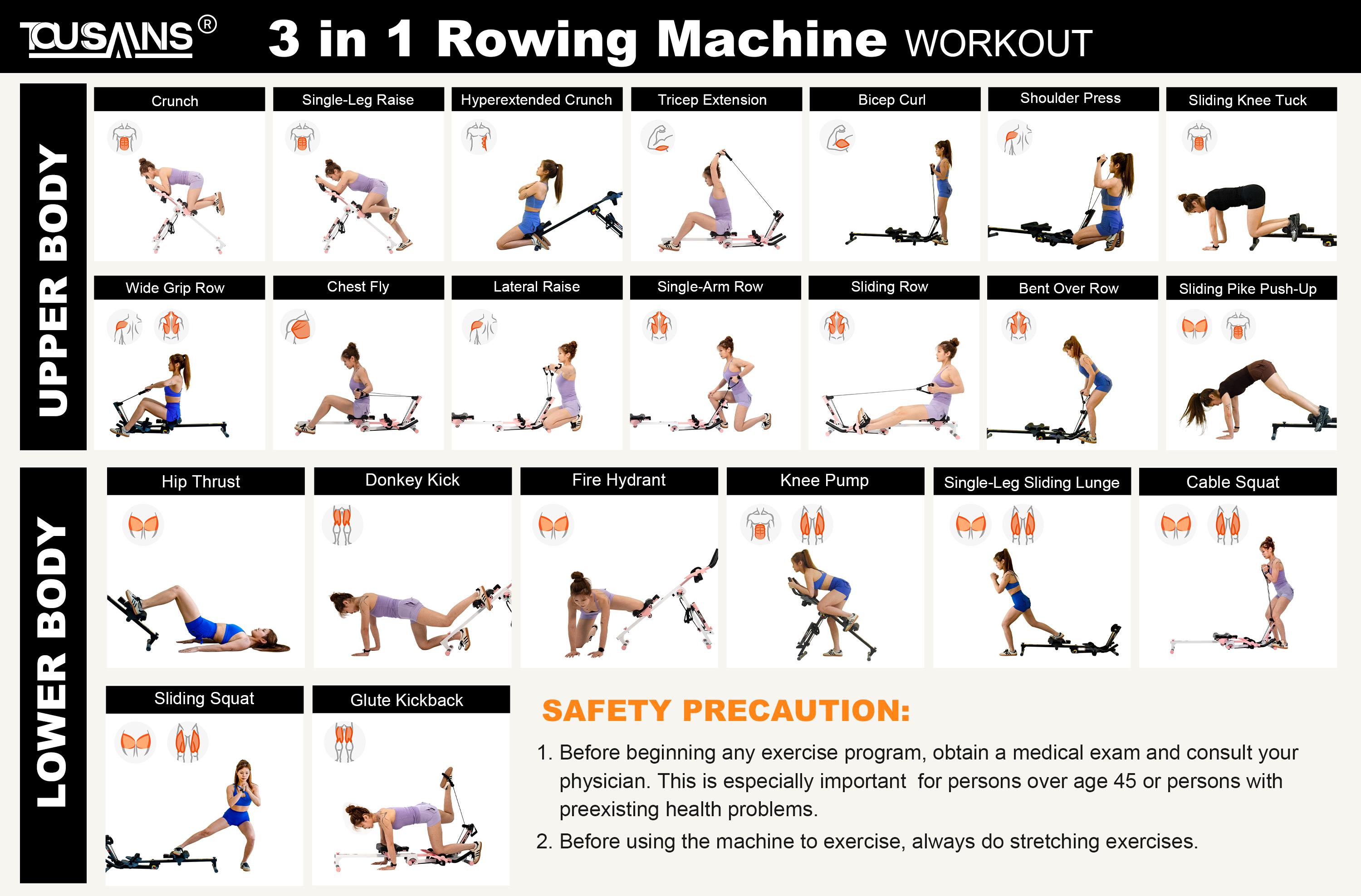 [New deals] TOUSAINS 3 in 1 Ab Core Trainer & Rower Pro with Resistance Bands | Foldable Exercise Machine for Full Body Workout & Muscle Toning, Home Gym Equipment,  Abdominal Fitness Wheel, ab roller wheel