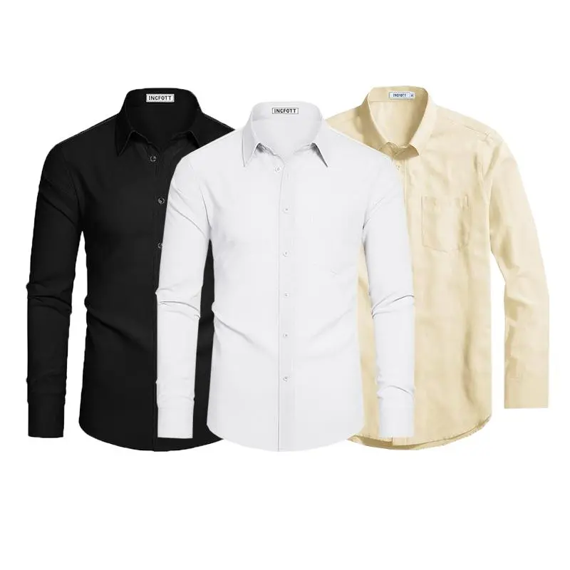3-Pack Men's Dress Shirts 4-way Stretch Long Sleeve Collared Solid Wedding Dating Button Down Shirts Business Casual Breathable Outfits Menswear